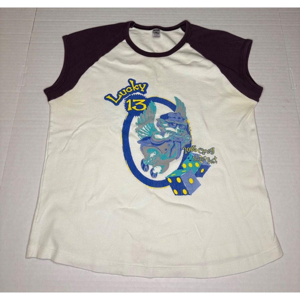 Vintage Lucky 13 2005 Cincy Blues Fest Raglan Cap Sleeve Shirt Y2K Streetwear
